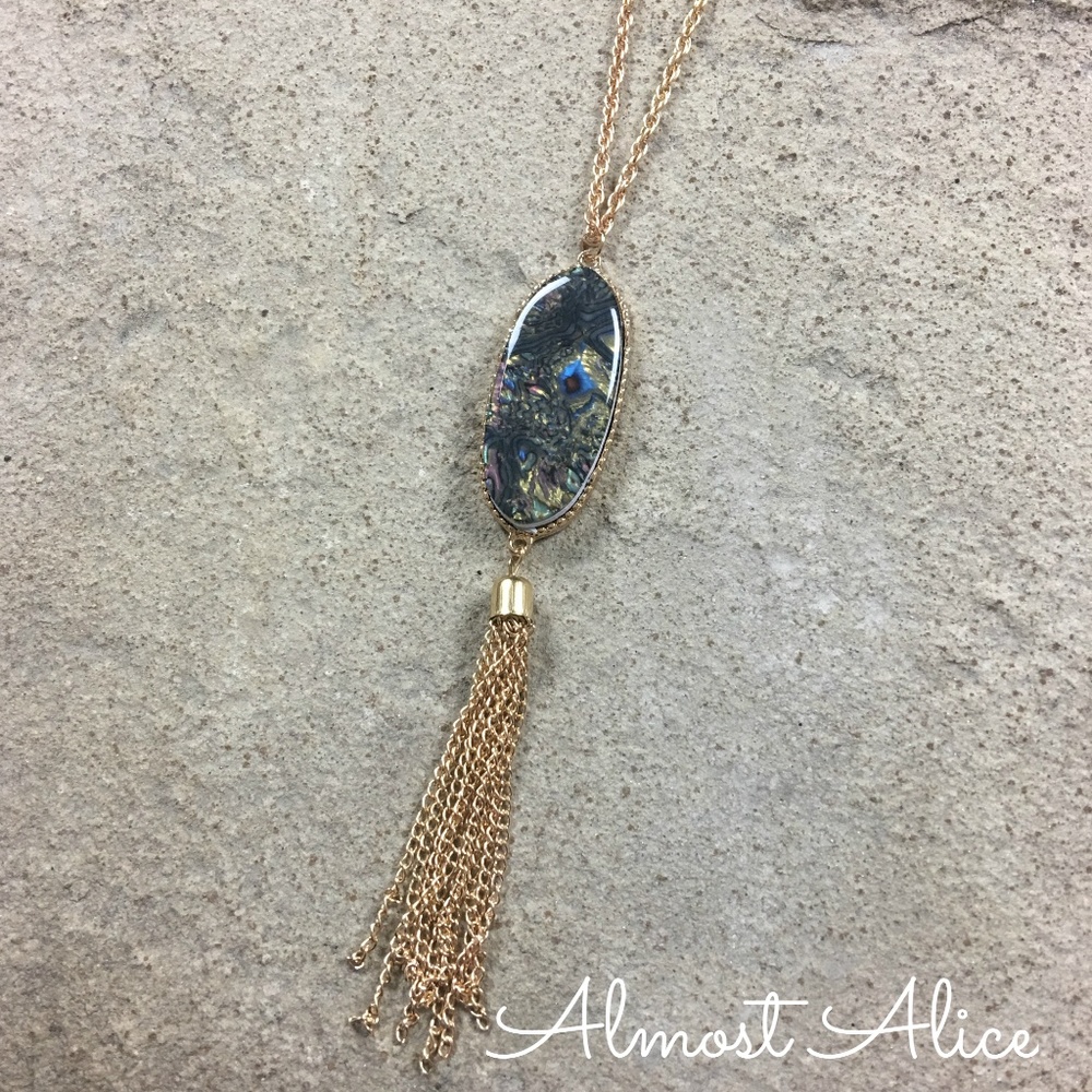 Abalone Gold Tassel Necklace